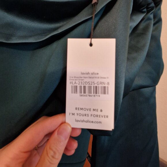 Lavish Alice Gemma Dress One Shoulder Bow Detail Midi Dress in Emerald Green - Picture 6 of 7